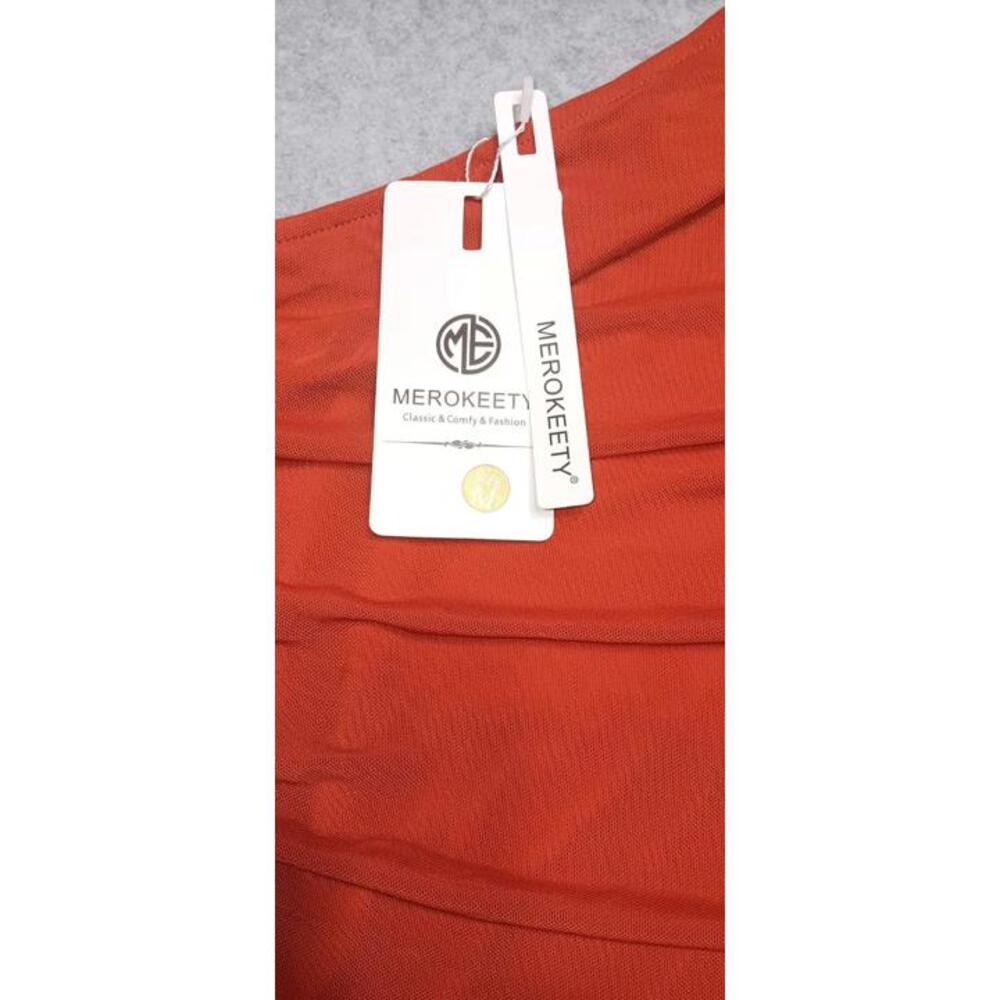 NWT! Merokeety One Sleeved Dress Size M Burnt Orange Color Beautiful Casual Mesh - Picture 2 of 10